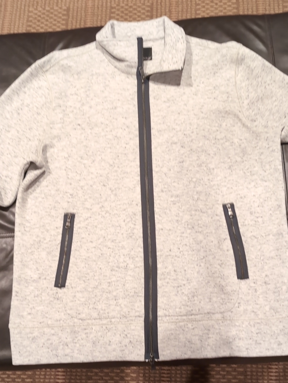 Banana Republic Heather Gray Zip-Neck Sweater with Dark Trim